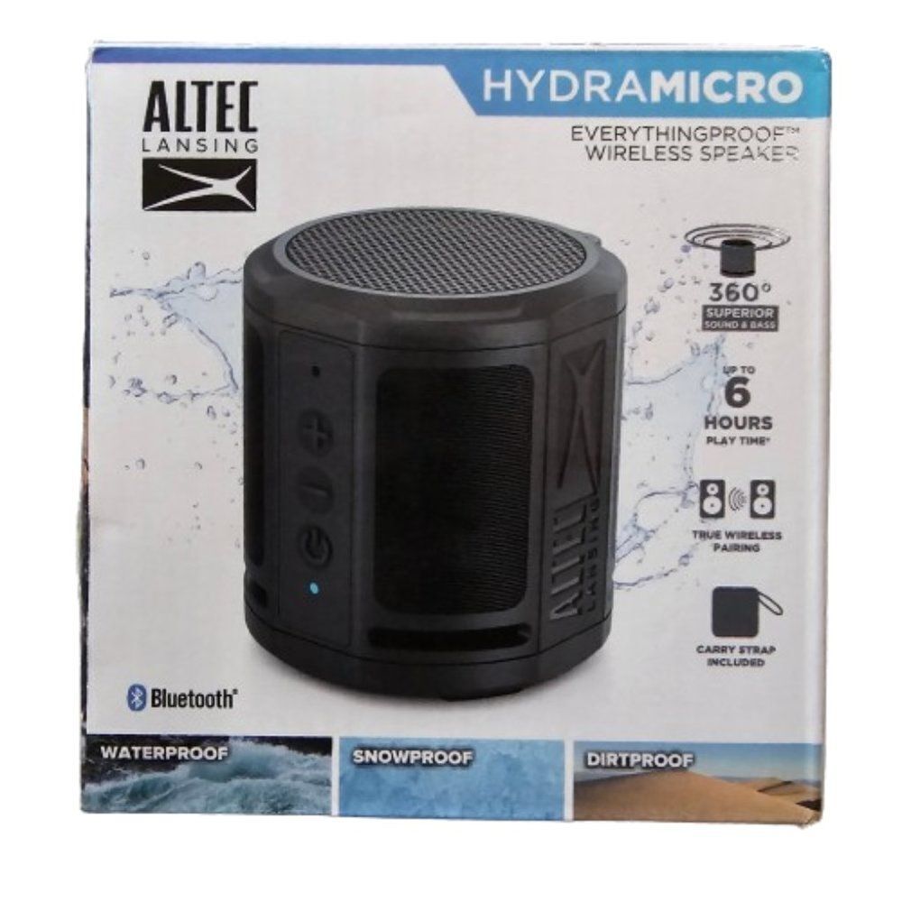 Altec Lansing HydraMicro Black Waterproof Lightweight Portable Bluetooth Speaker